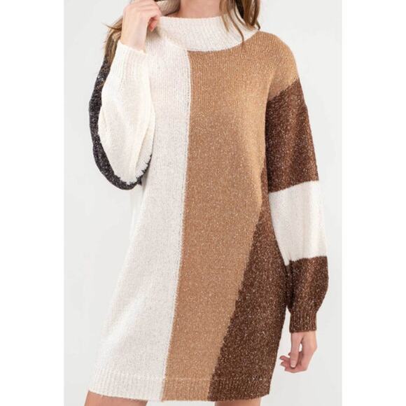 New ~ BLU PEPPER ~ Women's Multicolor Colorblock Sweater Dress Size Large - Picture 3 of 8